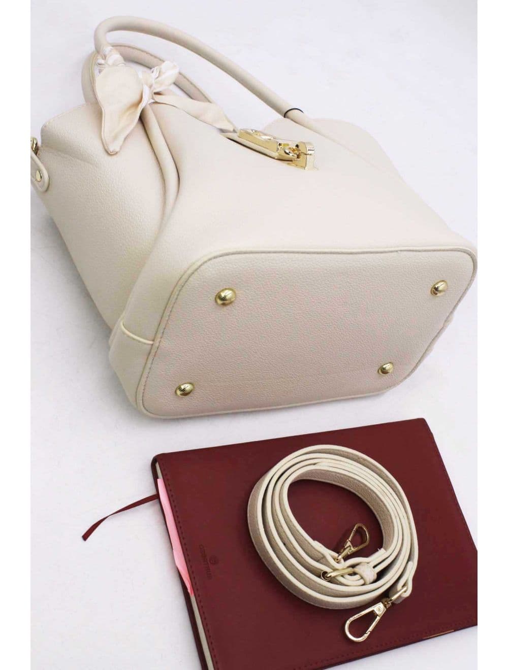 Sac à Main Trapèze Avec Bandeau En Soie 25B-6359-Beige — vue 4