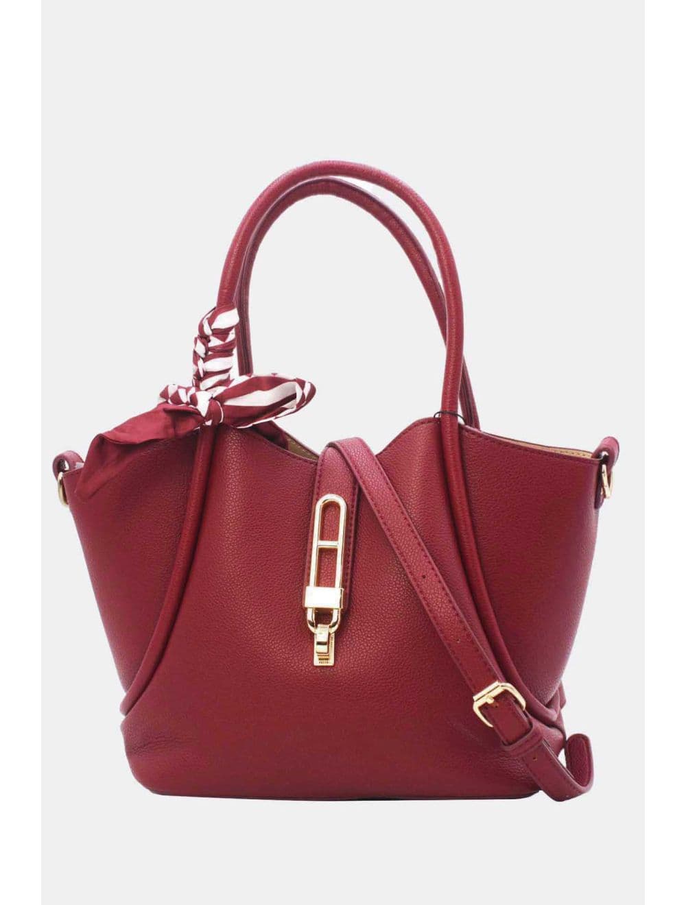 Sac à Main Trapèze Avec Bandeau En Soie 25B-6359-Bordeaux