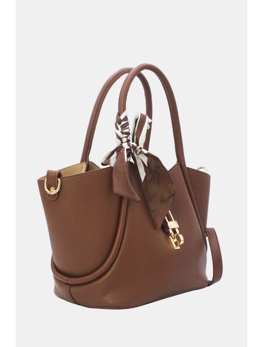 Sac à Main Trapèze Avec Bandeau En Soie 25B-6359-Café — vue 3