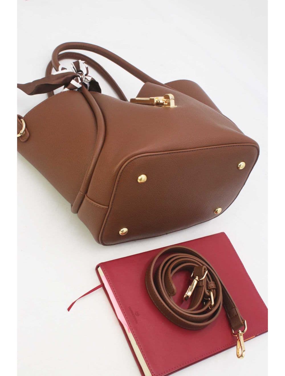 Sac à Main Trapèze Avec Bandeau En Soie 25B-6359-Café — vue 5