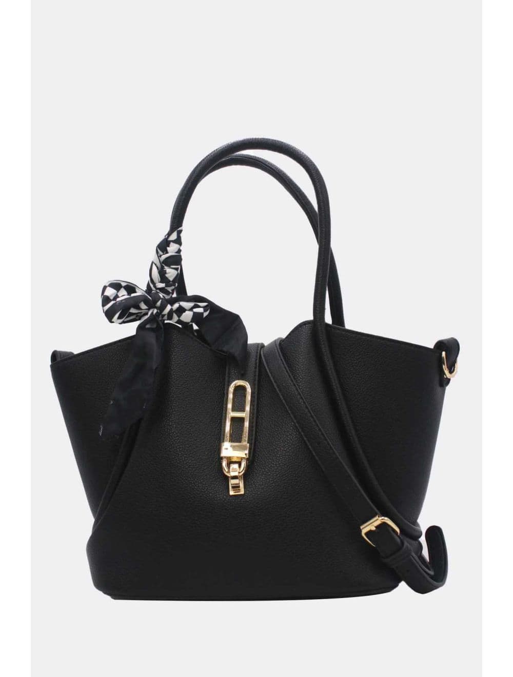 Sac à Main Trapèze Avec Bandeau En Soie 25B-6359-Noir