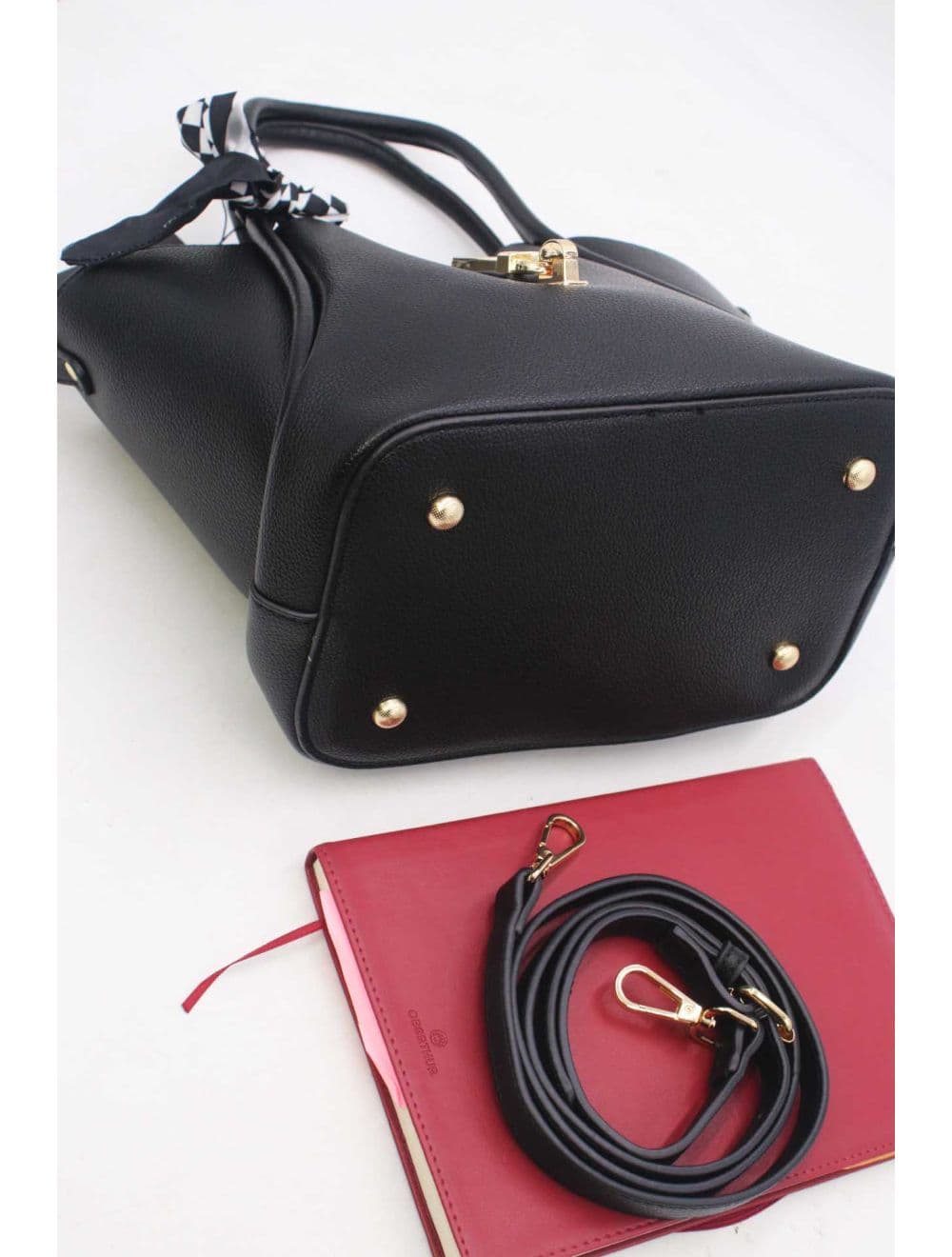 Sac à Main Trapèze Avec Bandeau En Soie 25B-6359-Noir — vue 4