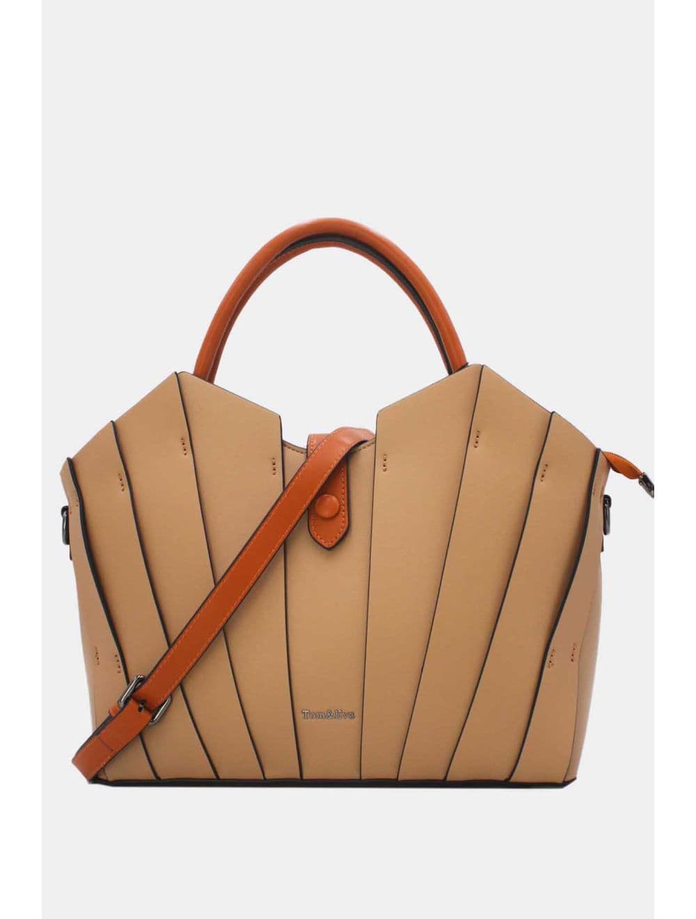 Sac à Main Trapèze à Langette-25B-6366-Apricot/Brown