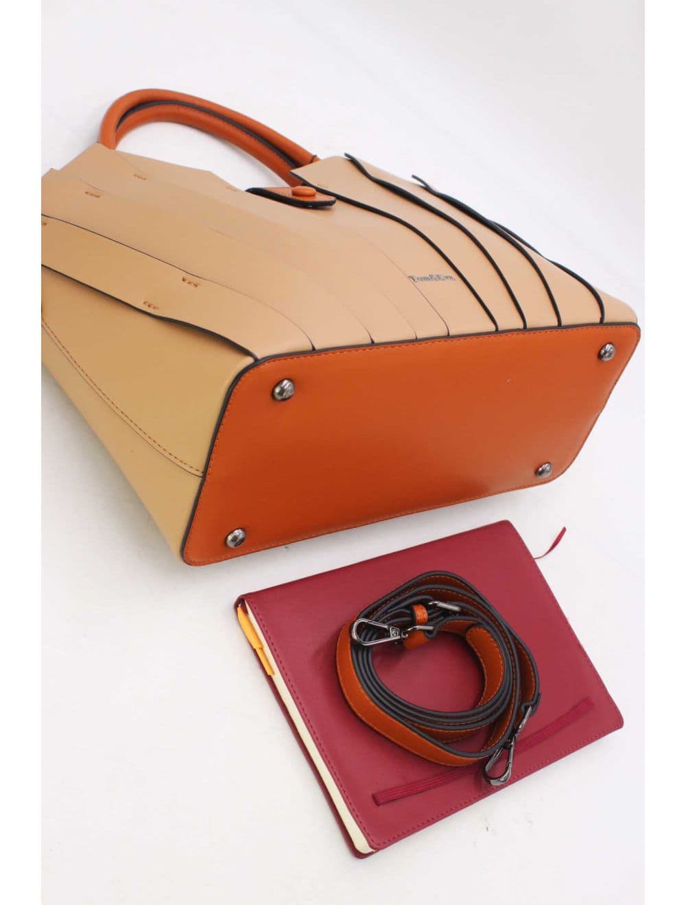 Sac à Main Trapèze à Langette-25B-6366-Apricot/Brown — vue 4