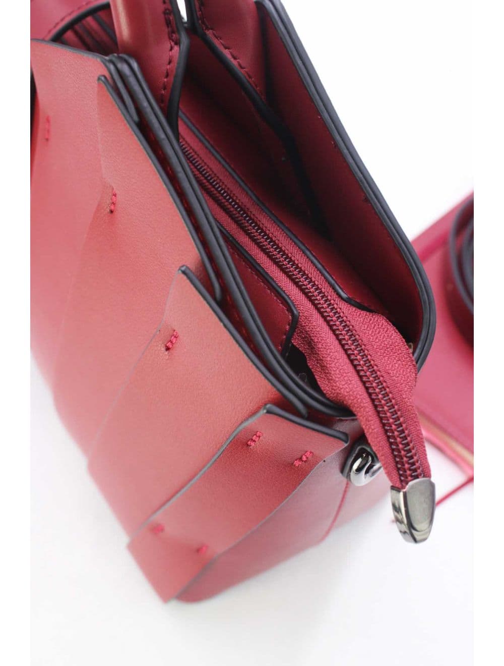 Sac à Main Trapèze à Langette-25B-6366-Burgundy — vue 5