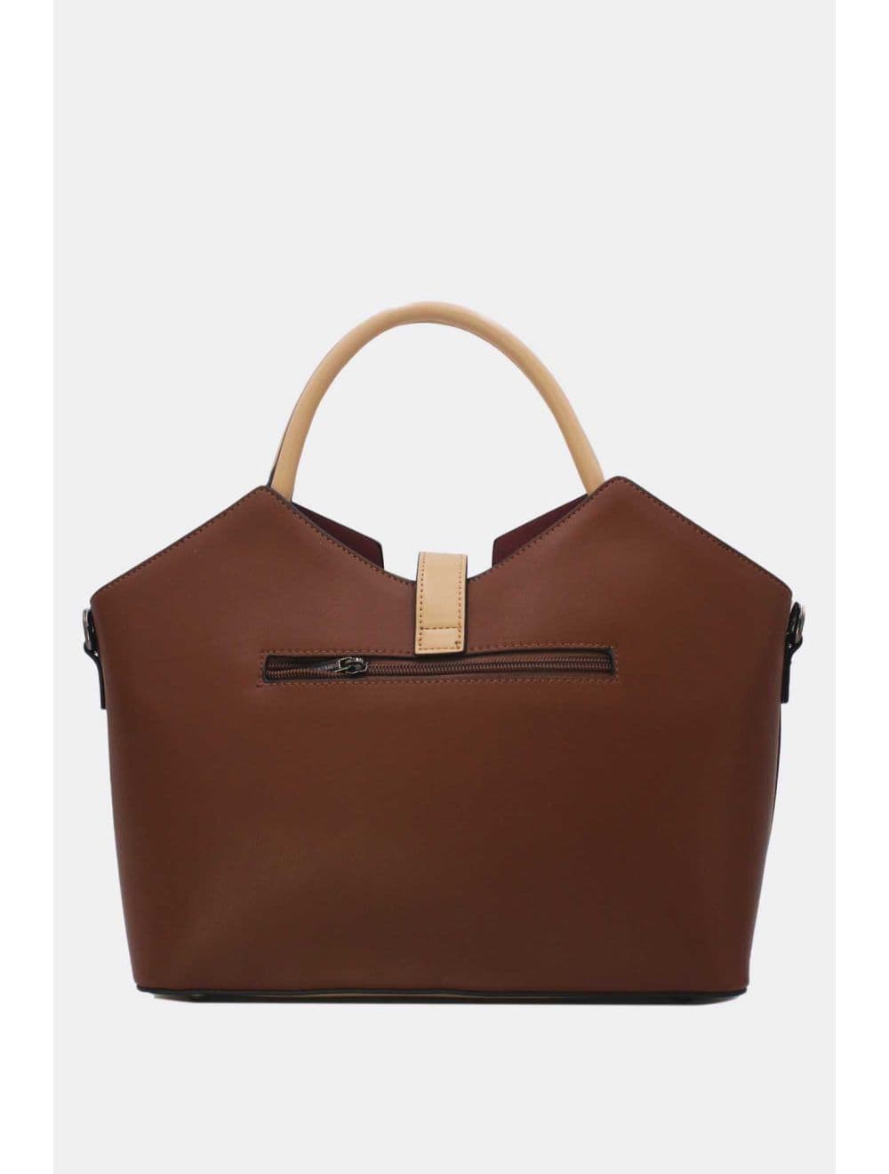 Sac à Main Trapèze à Langette-25B-6366-Coffee/Apricot — vue 3