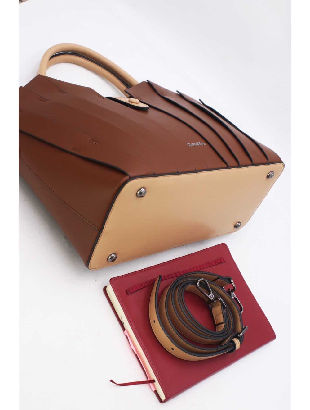 Sac à Main Trapèze à Langette-25B-6366-Coffee/Apricot — vue 4