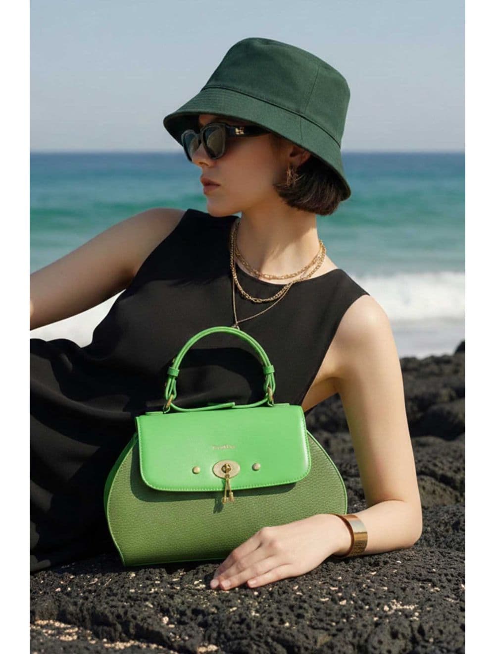 Sac à Main Avec Bronze Clé Élégante-25B-6369-Vert — vue 6