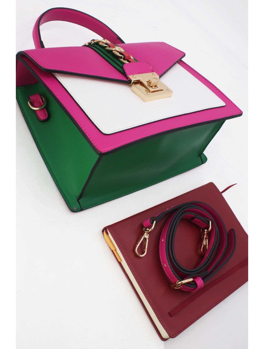 Sac à Main Porté Travers Chic RÉASSORT-8012-Fushia/Green — vue 4