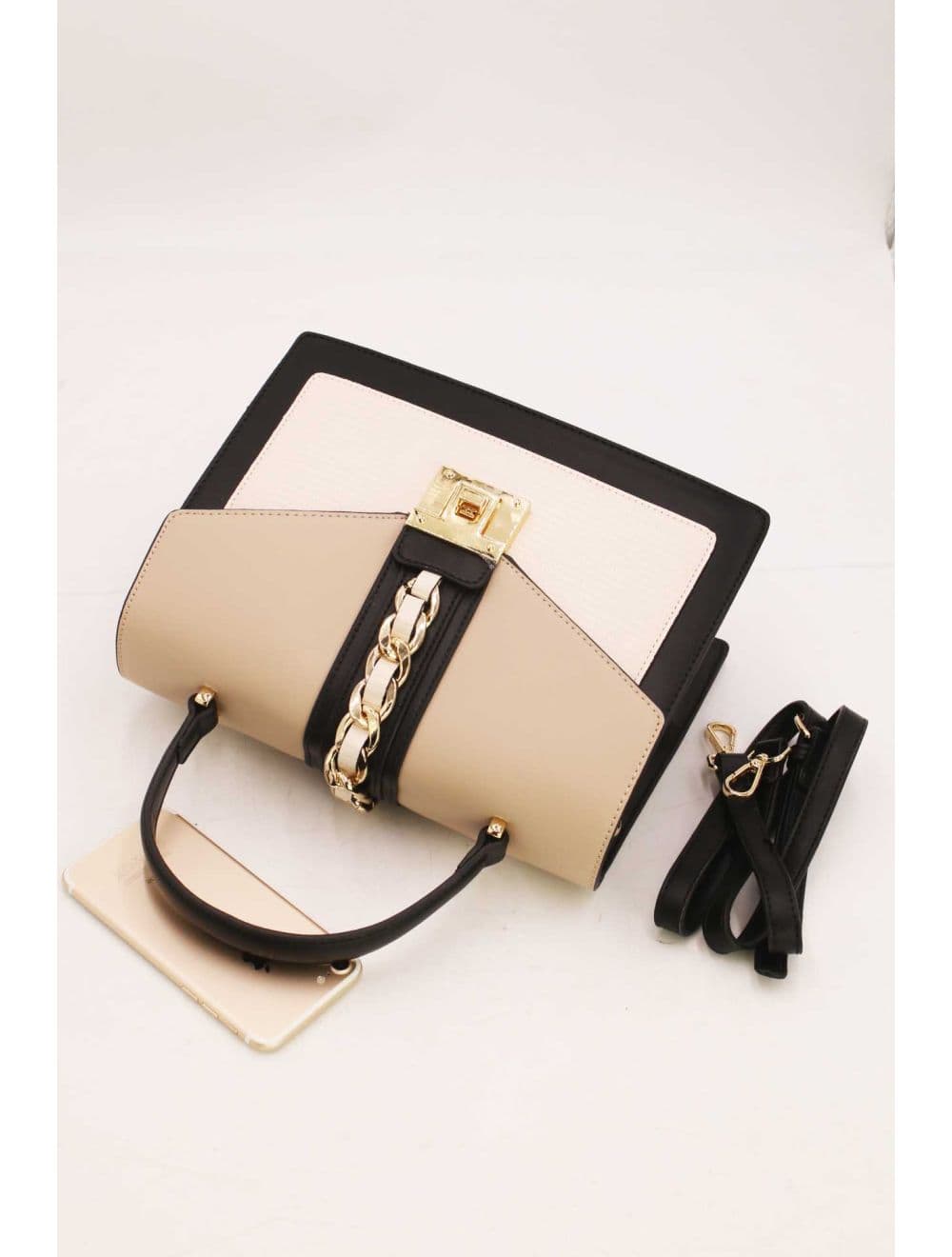 Sac à Main Porté Travers Chic RÉASSORT-8012-Apricot/Black — vue 4
