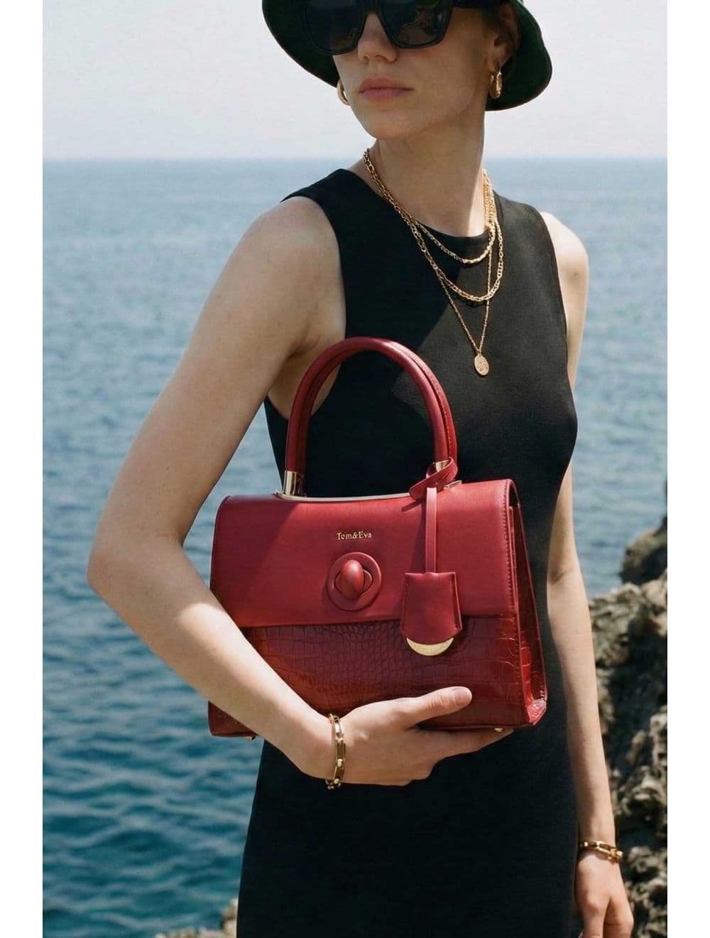Sac à Main Style Vintage à Effet Croco 23B-5764-Rouge