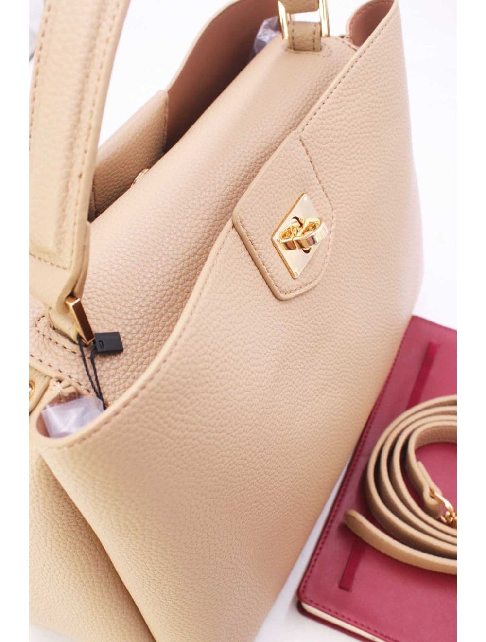 Sac à Main Effet Cuir Grainé Avec Fermoir Tourniquet 6436 REASSORT-Abricot — vue 5