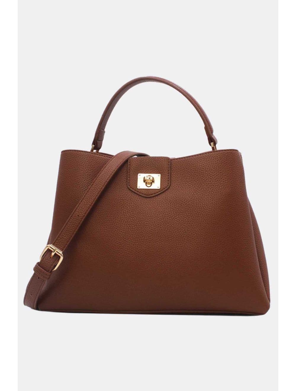 Sac à Main Effet Cuir Grainé Avec Fermoir Tourniquet 6436 REASSORT-Marron