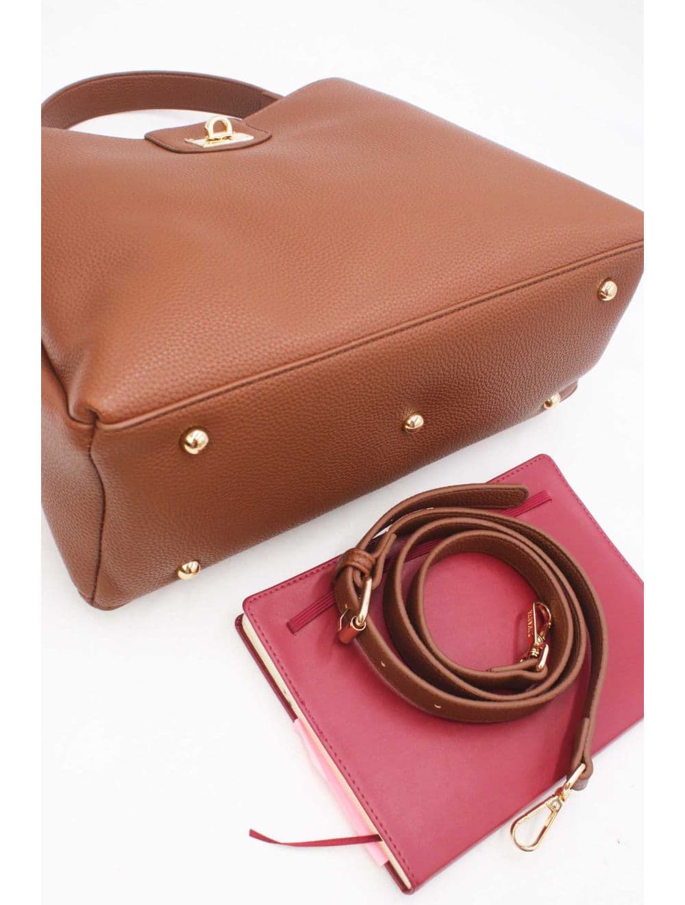 Sac à Main Effet Cuir Grainé Avec Fermoir Tourniquet 6436 REASSORT-Marron — vue 4