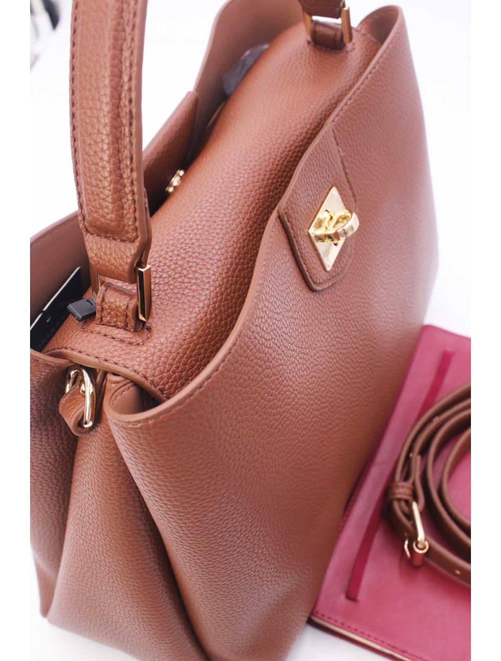 Sac à Main Effet Cuir Grainé Avec Fermoir Tourniquet 6436 REASSORT-Marron — vue 5