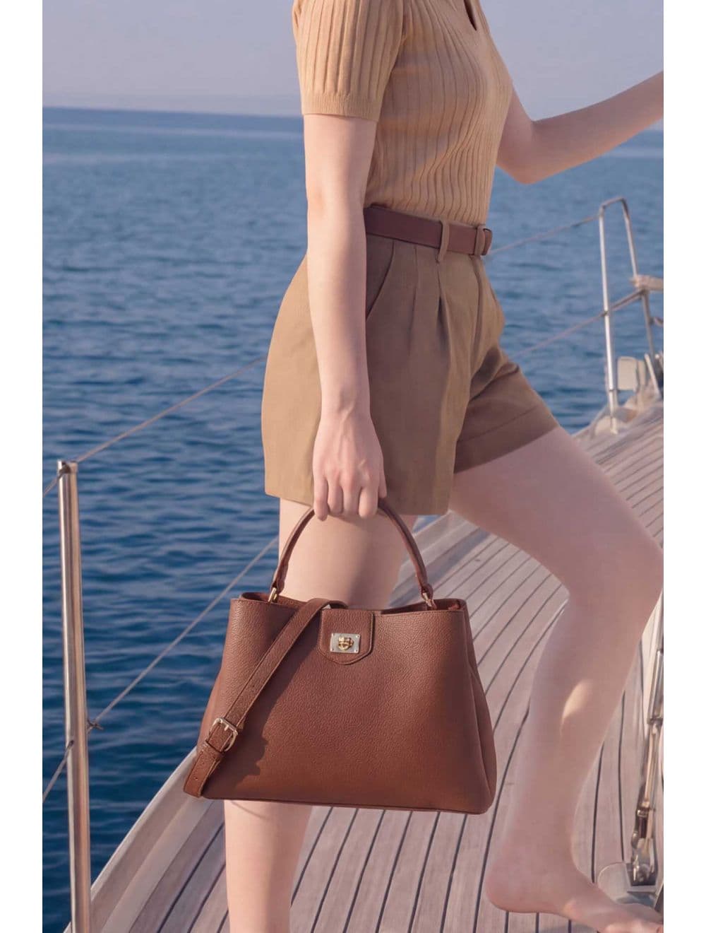 Sac à Main Effet Cuir Grainé Avec Fermoir Tourniquet 6436 REASSORT-Marron — vue 6