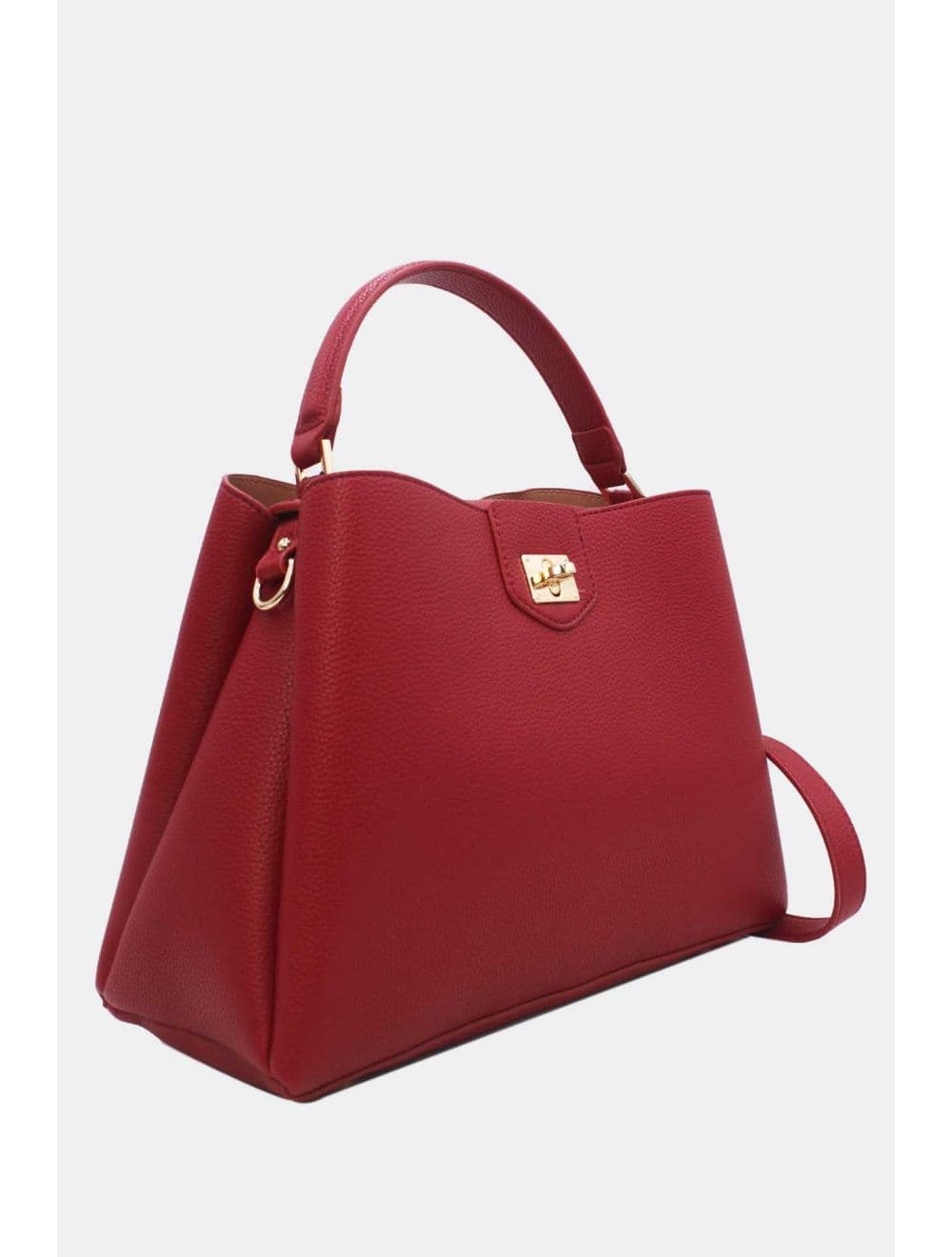 Sac à Main Effet Cuir Grainé Avec Fermoir Tourniquet 6436 REASSORT-Bordeaux — vue 2