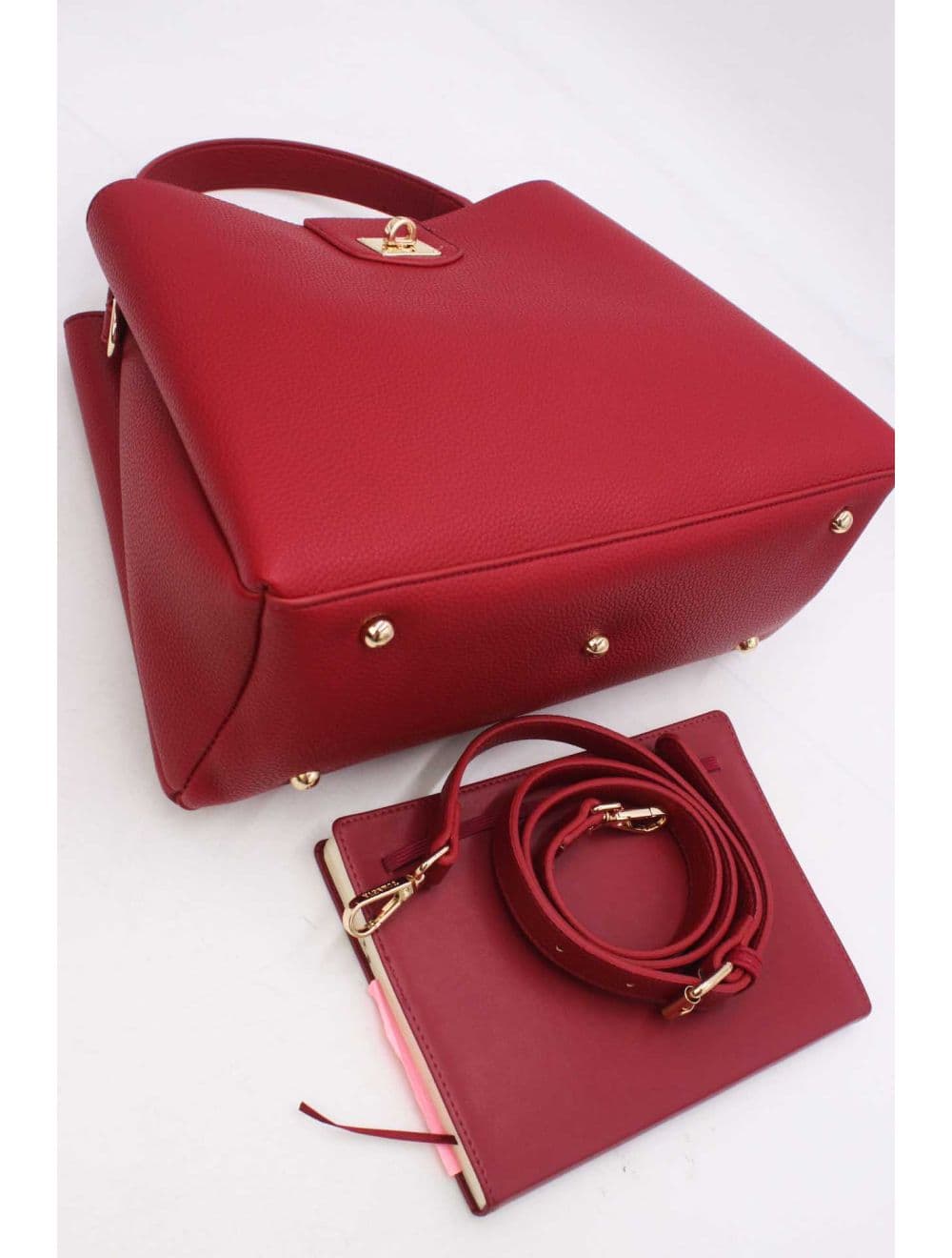 Sac à Main Effet Cuir Grainé Avec Fermoir Tourniquet 6436 REASSORT-Bordeaux — vue 4