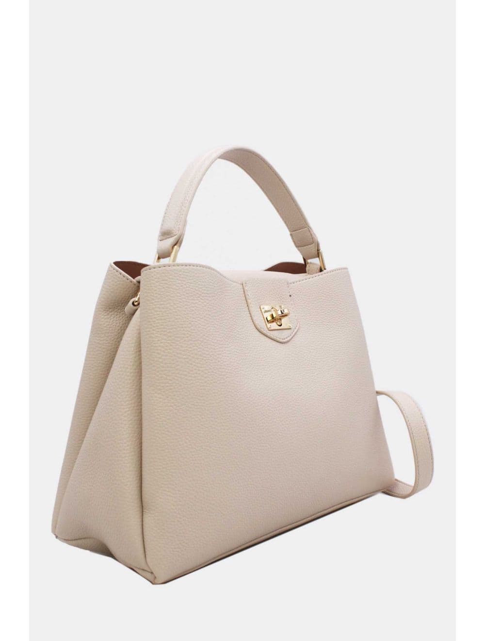 Sac à Main Effet Cuir Grainé Avec Fermoir Tourniquet 6436 REASSORT-Beige — vue 2