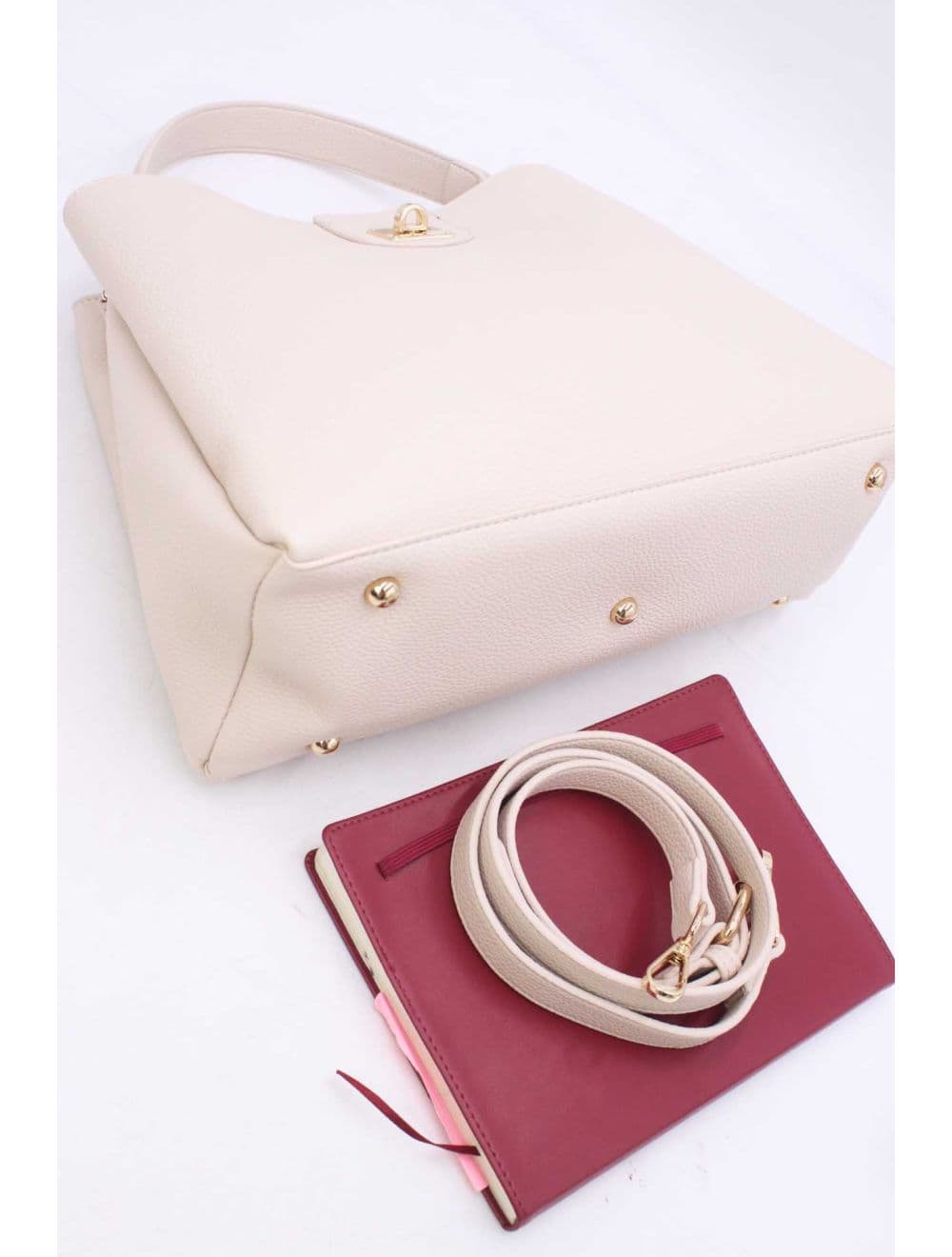 Sac à Main Effet Cuir Grainé Avec Fermoir Tourniquet 6436 REASSORT-Beige — vue 4