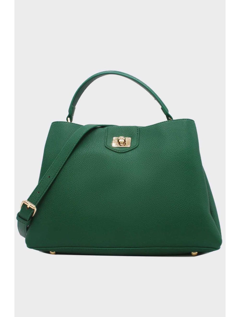 Sac à Main Effet Cuir Grainé Avec Fermoir Tourniquet 6436 REASSORT-Vert