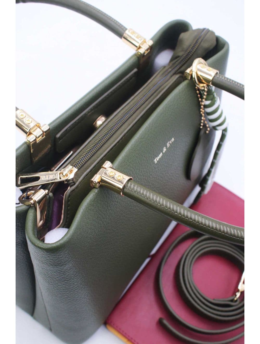 Medium Sac à Main Effet Cuir Avect Pendentifs 25B-6271-Vert — vue 5