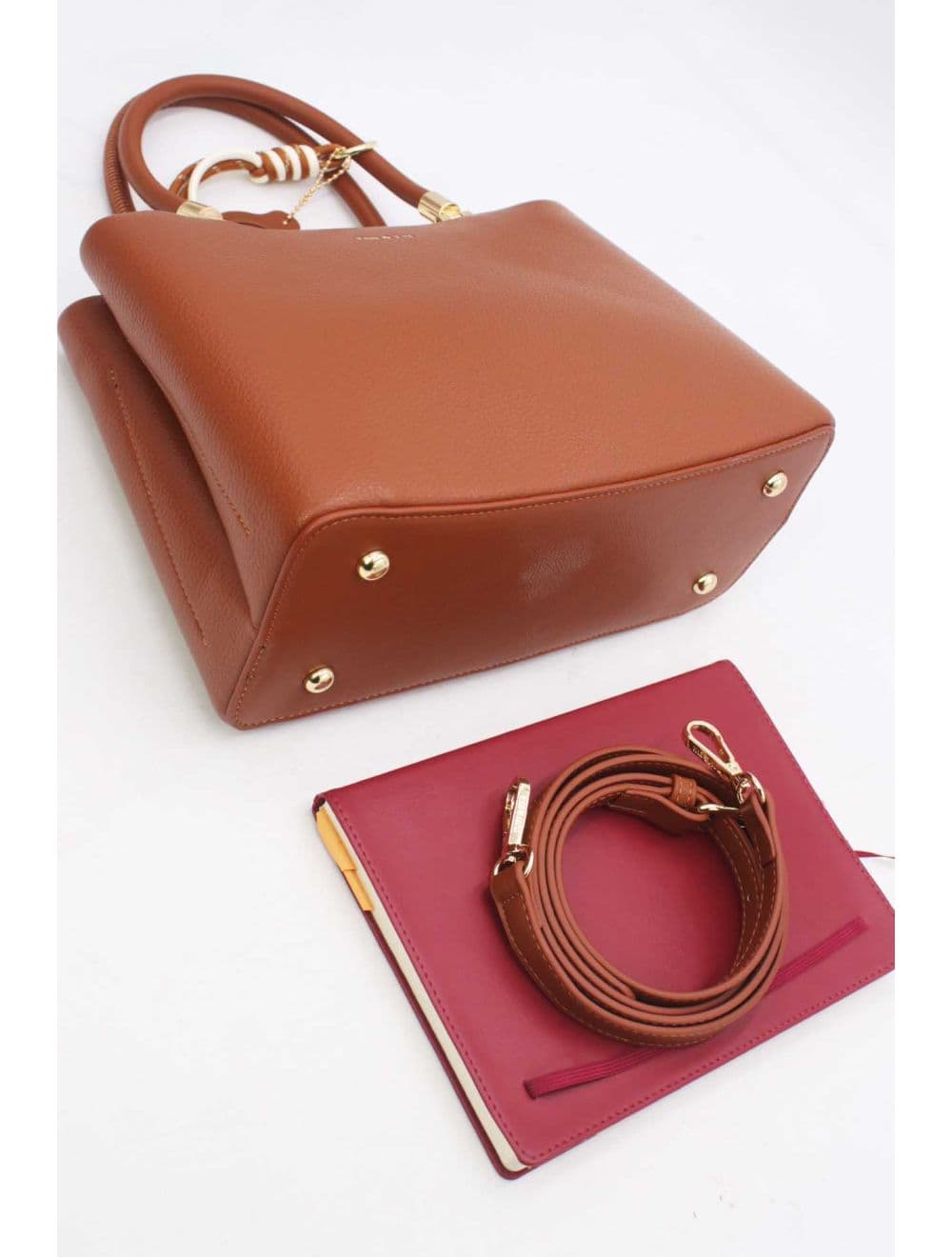Medium Sac à Main Effet Cuir Avect Pendentifs 25B-6271-Marron — vue 4