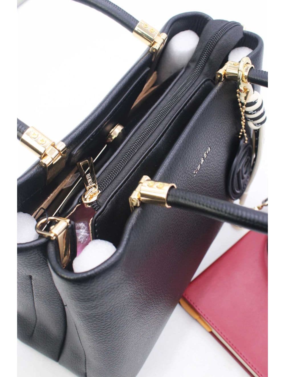 Medium Sac à Main Effet Cuir Avect Pendentifs 25B-6271-Noir — vue 5