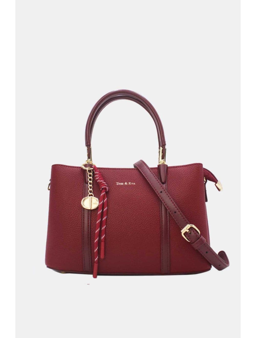 Medium Sac à Main Effet Cuir Avec Pendentif 25B-6274-Bordeaux