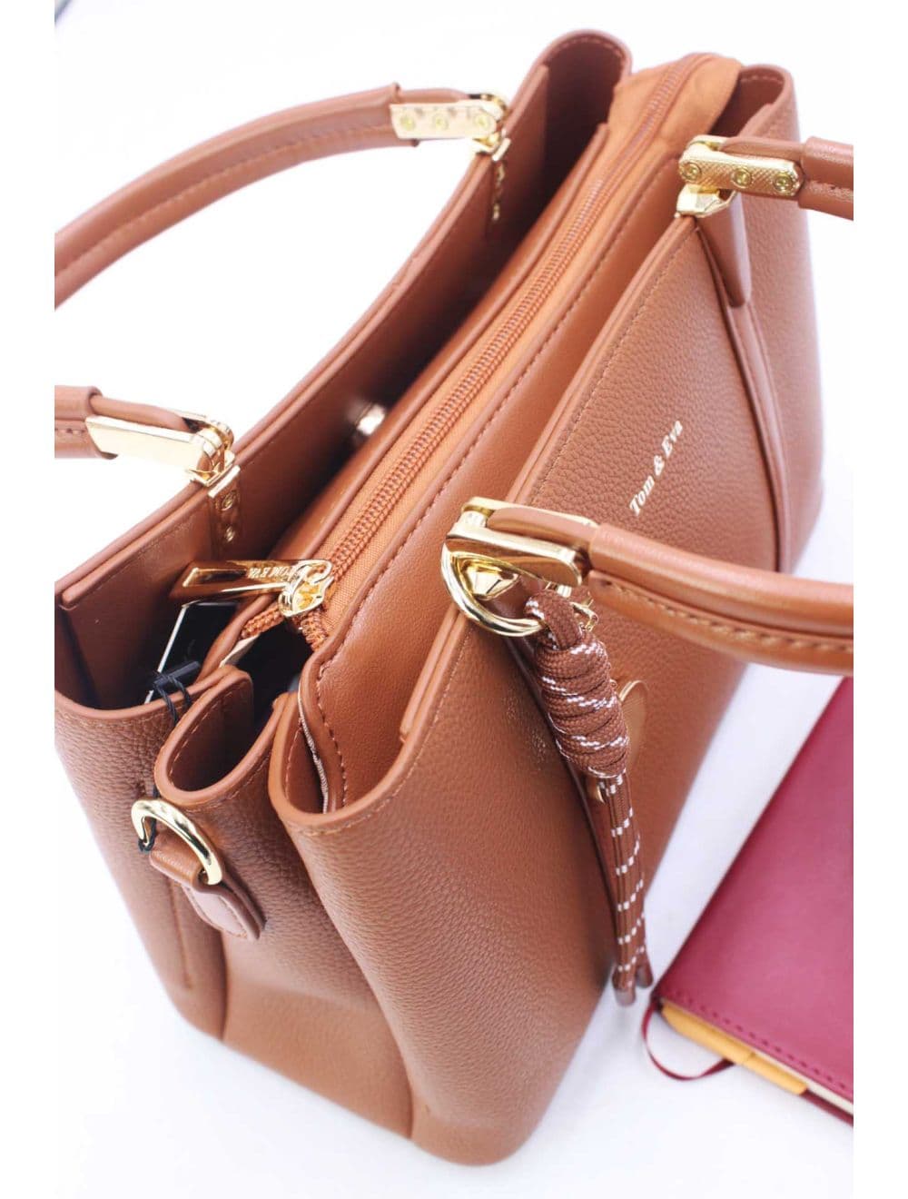 Medium Sac à Main Effet Cuir Avec Pendentif 25B-6274-Marron — vue 5