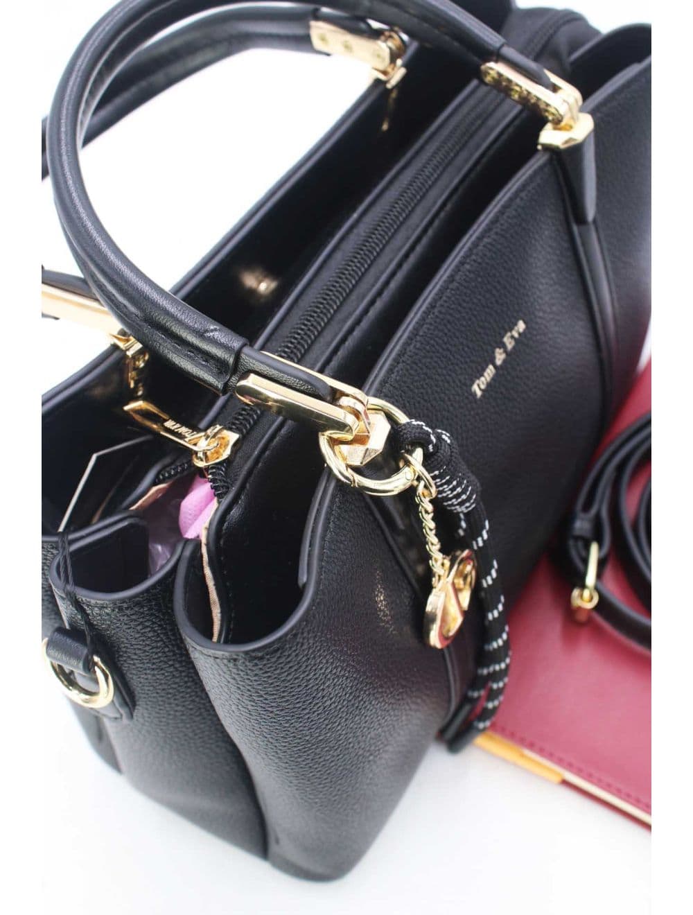 Medium Sac à Main Effet Cuir Avec Pendentif 25B-6274-Noir — vue 5