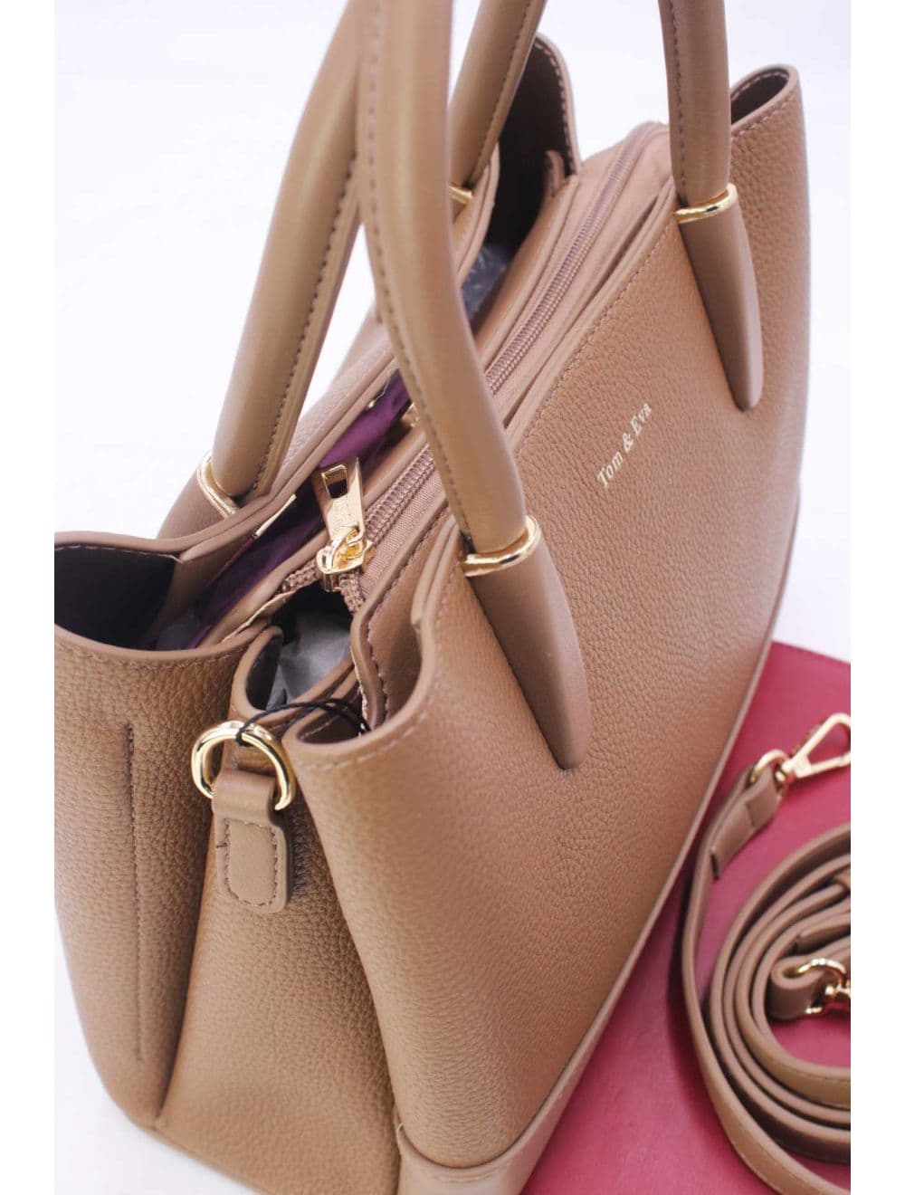 Medium Sac à Main Effet Cuir Grainé 25B-6194-Taupe — vue 5