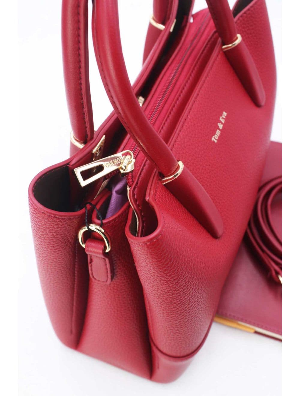 Medium Sac à Main Effet Cuir Grainé 25B-6194-Rouge — vue 5