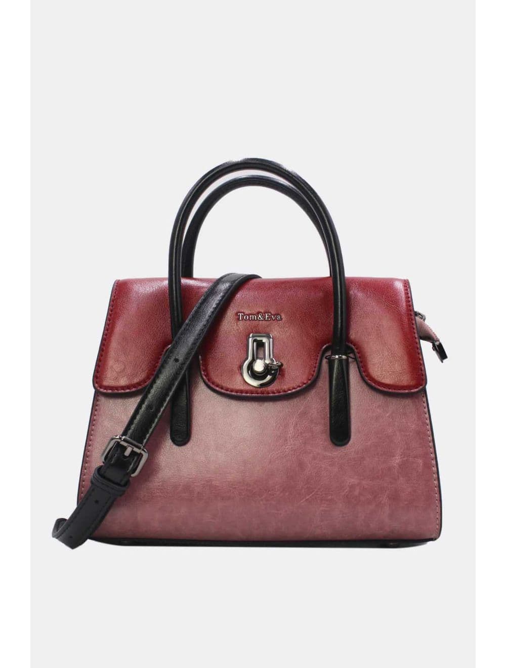 Medium Sac à Main Effet Cuir Vernis 25B-6294-Pink/Burgundy