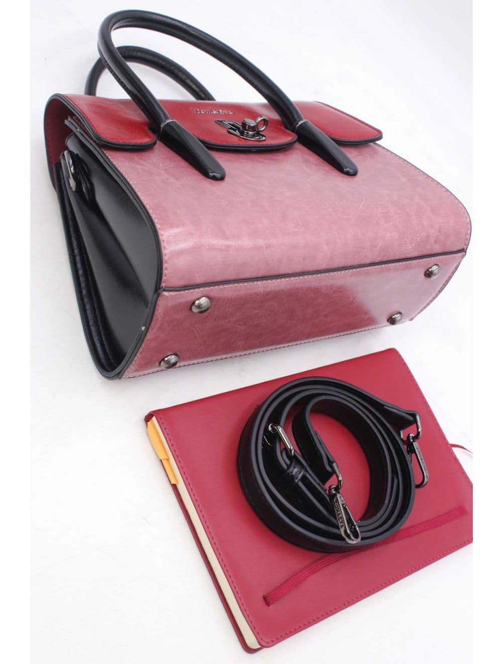 Medium Sac à Main Effet Cuir Vernis 25B-6294-Pink/Burgundy — vue 4