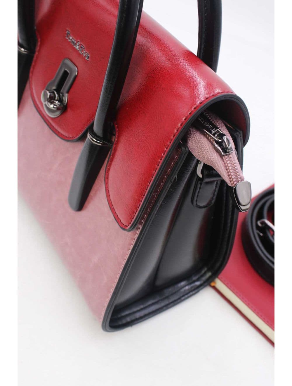 Medium Sac à Main Effet Cuir Vernis 25B-6294-Pink/Burgundy — vue 5