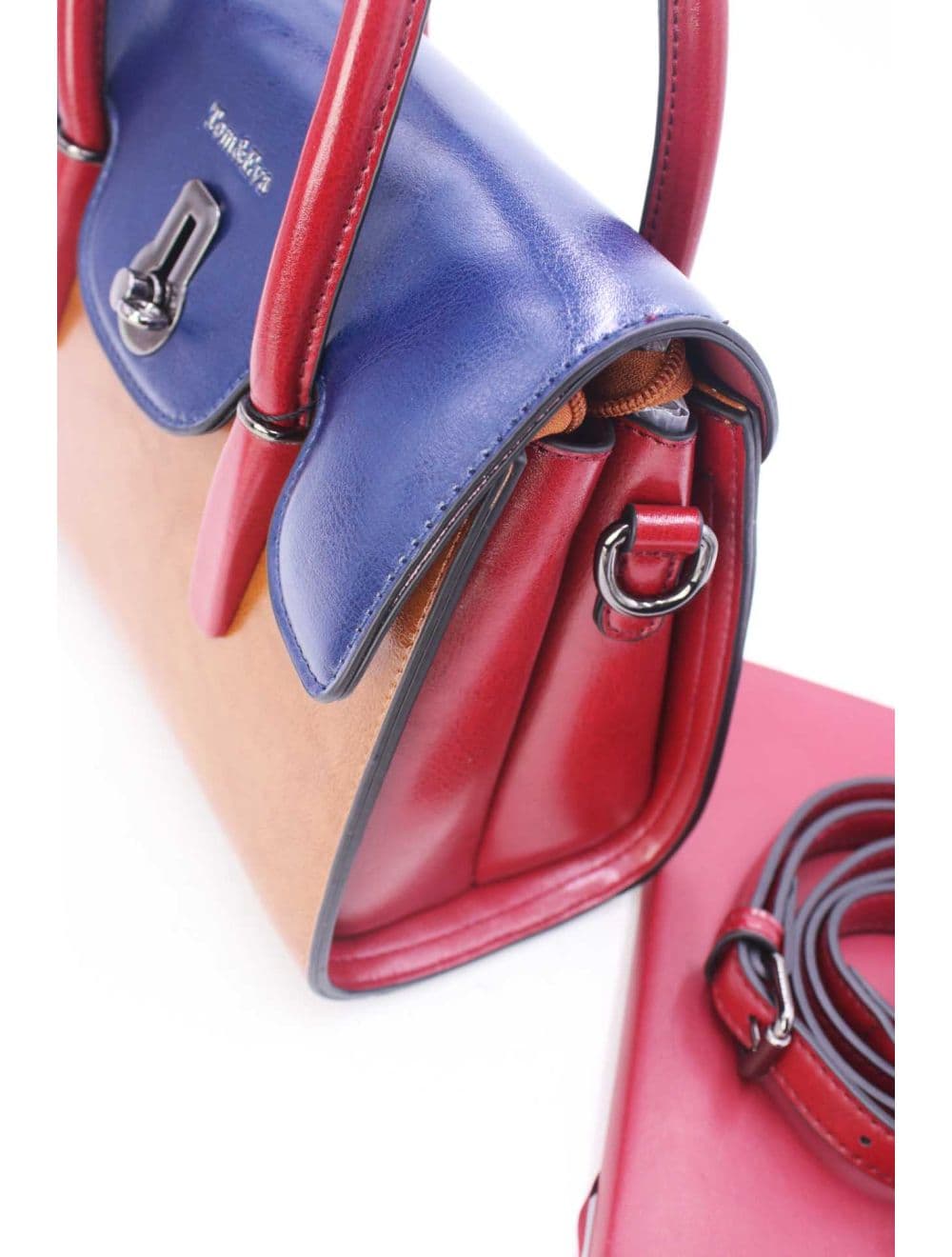 Medium Sac à Main Effet Cuir Vernis 25B-6294-Tan/Blue — vue 5