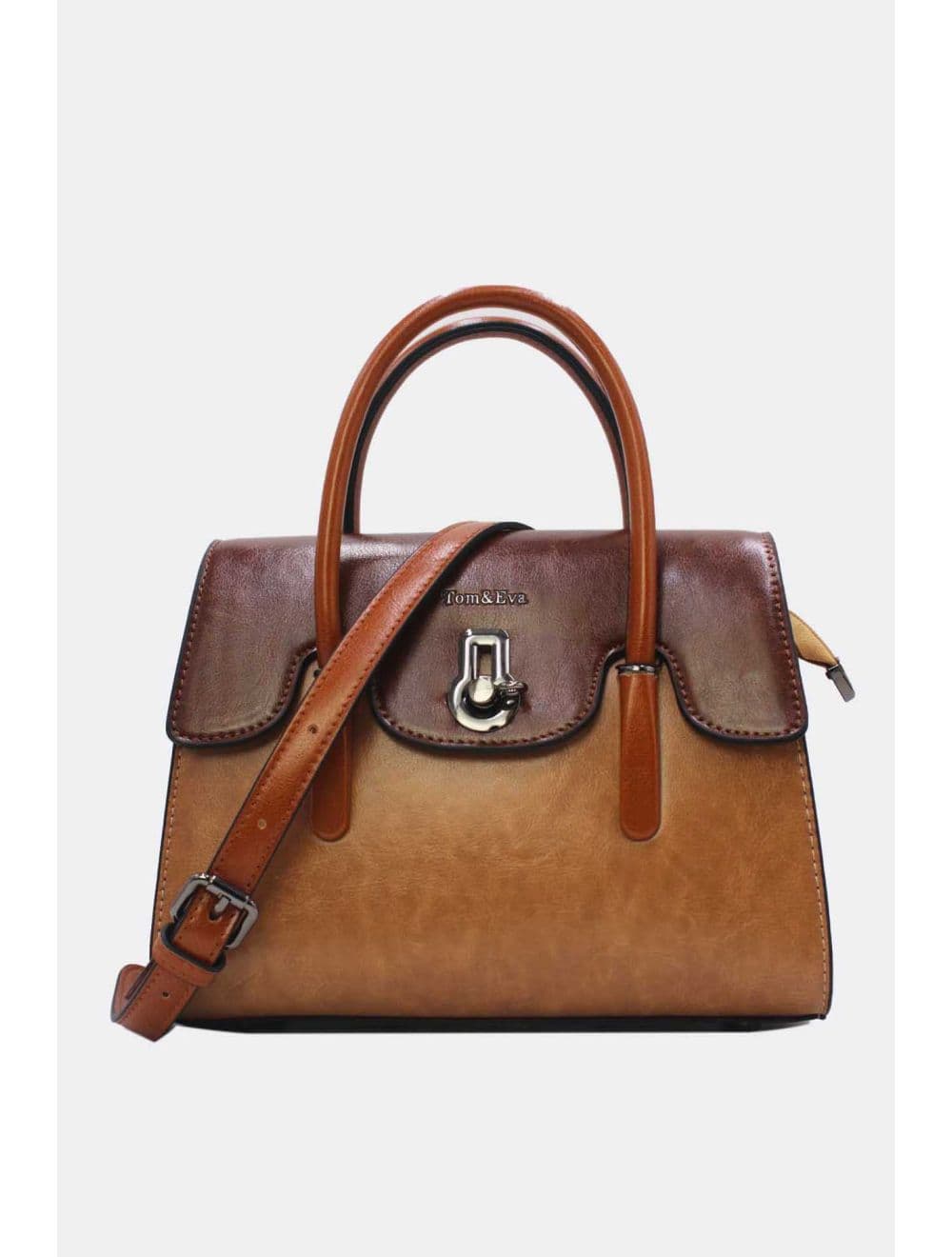 Medium Sac à Main Effet Cuir Vernis 25B-6294-Apricot/Coffee