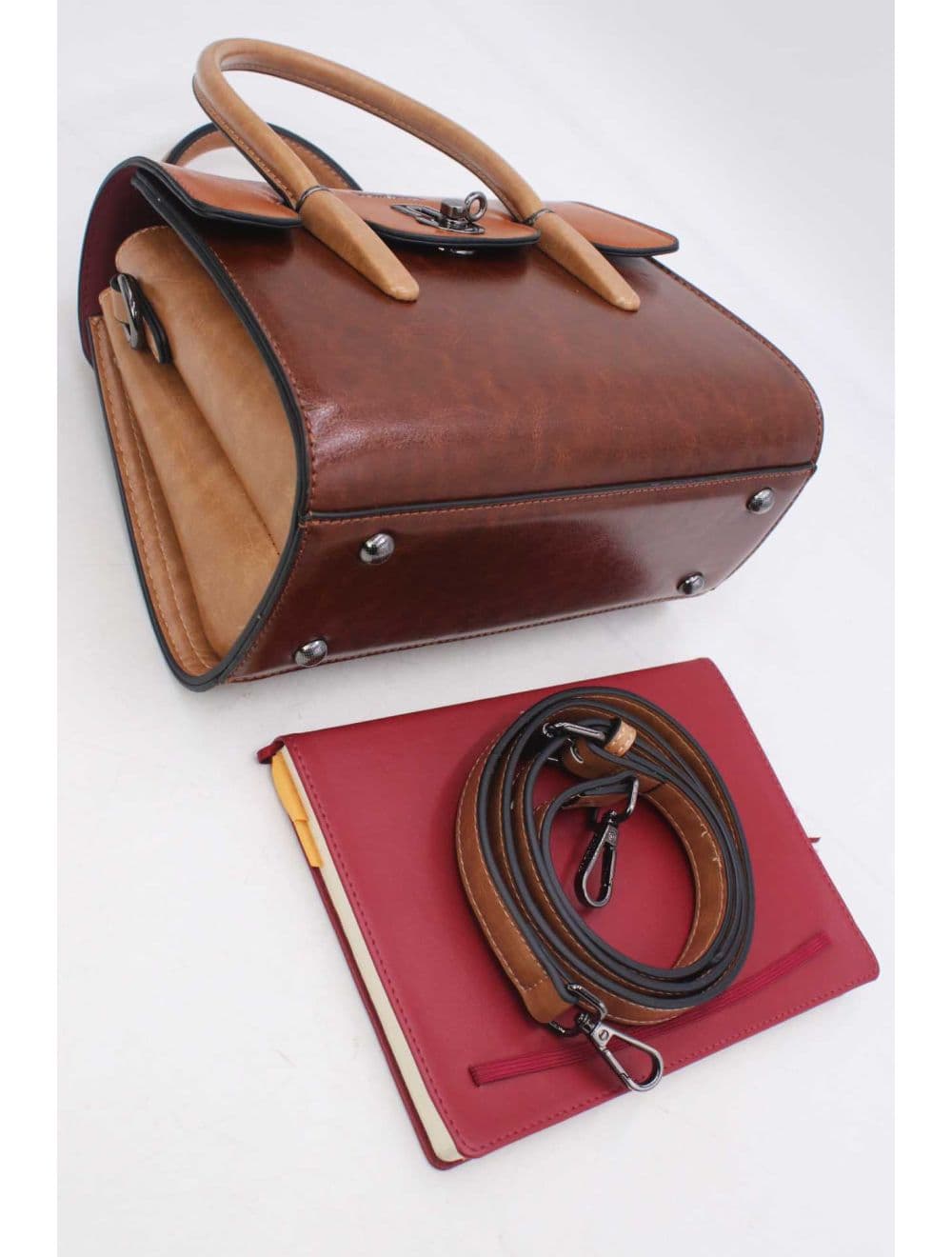 Medium Sac à Main Effet Cuir Vernis 25B-6294-Coffee/Brown — vue 4