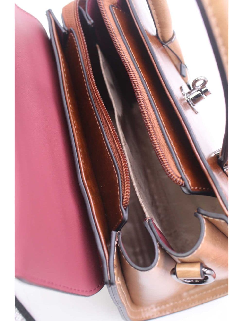 Medium Sac à Main Effet Cuir Vernis 25B-6294-Coffee/Brown — vue 5