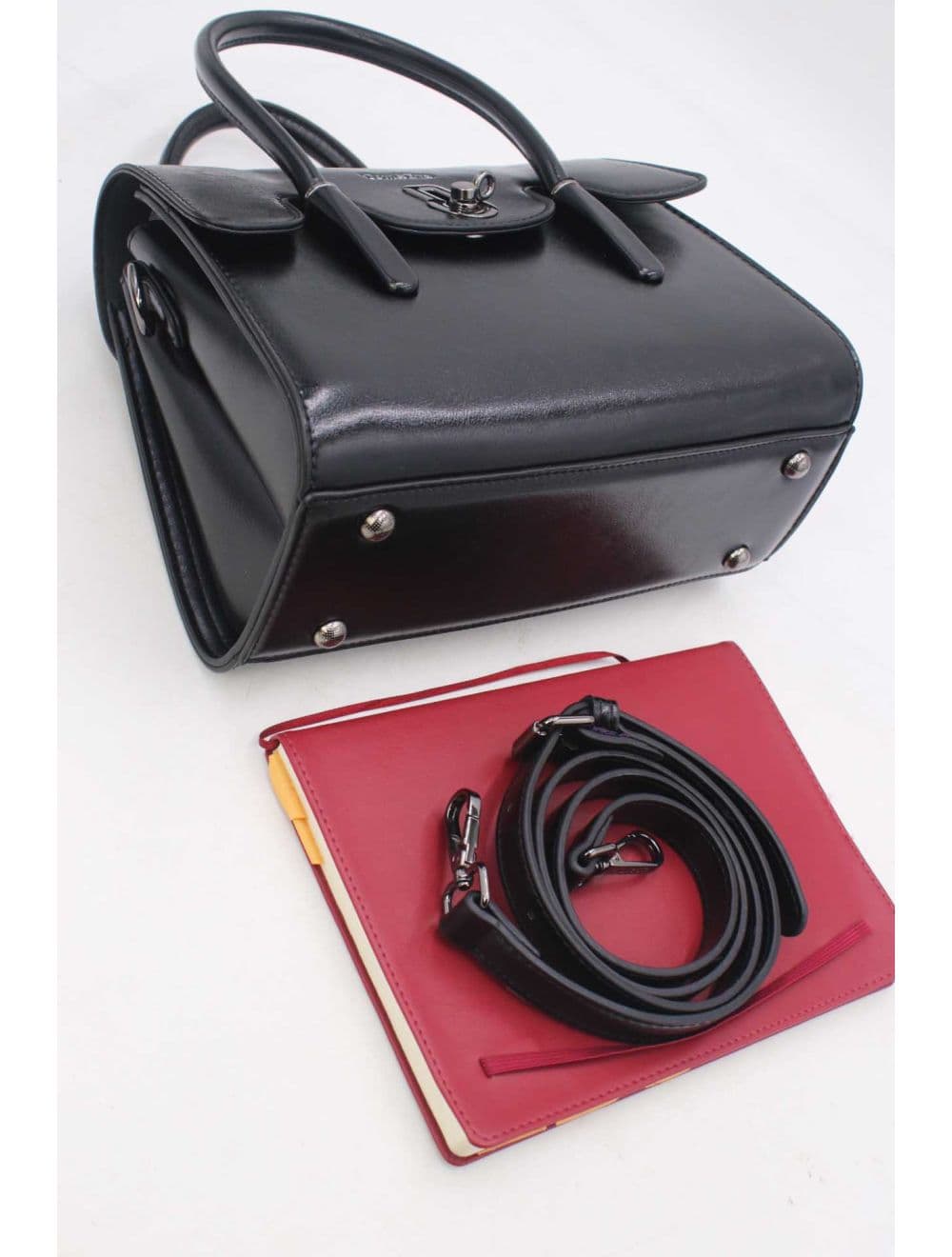 Medium Sac à Main Effet Cuir Vernis 25B-6294-Noir — vue 4