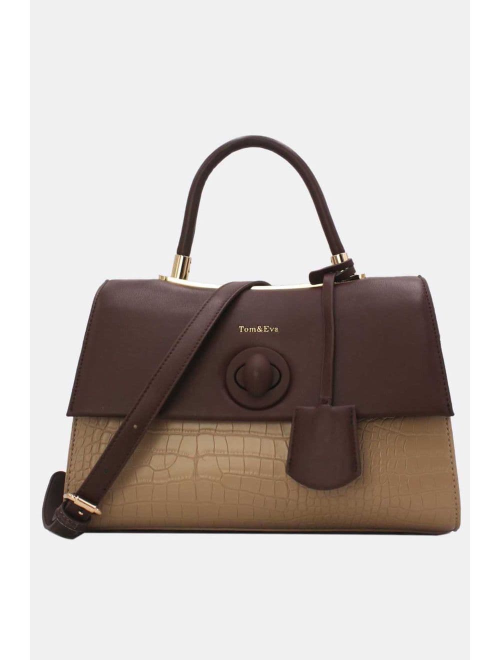 Sac à Main Style Vintage à Effet Croco 23B-5764-Apricot/Coffee