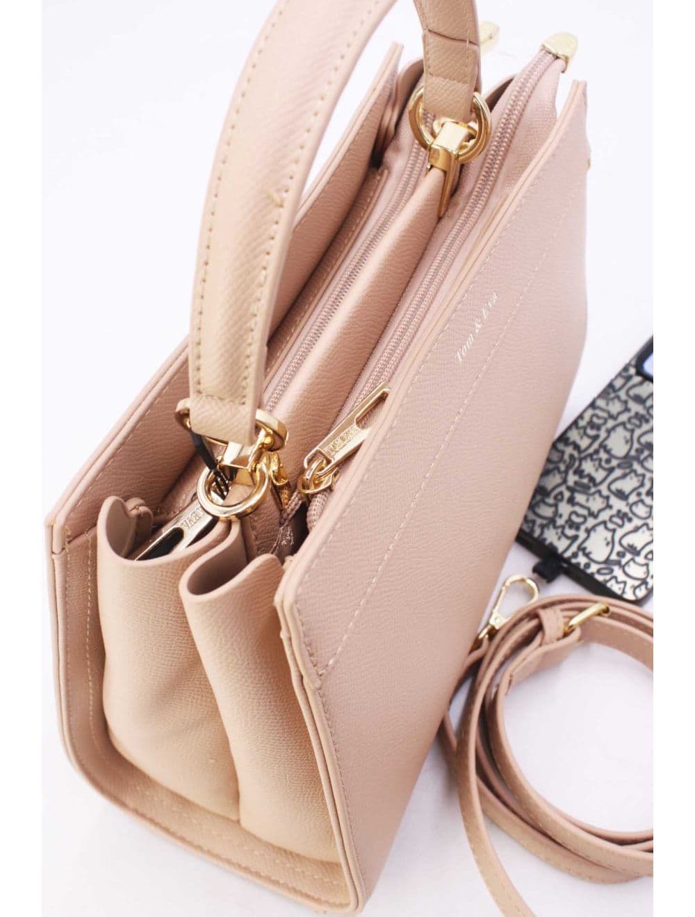 Medium Sac à Main Effet Cuir Minimaliste 25B-6282-Abricot — vue 5