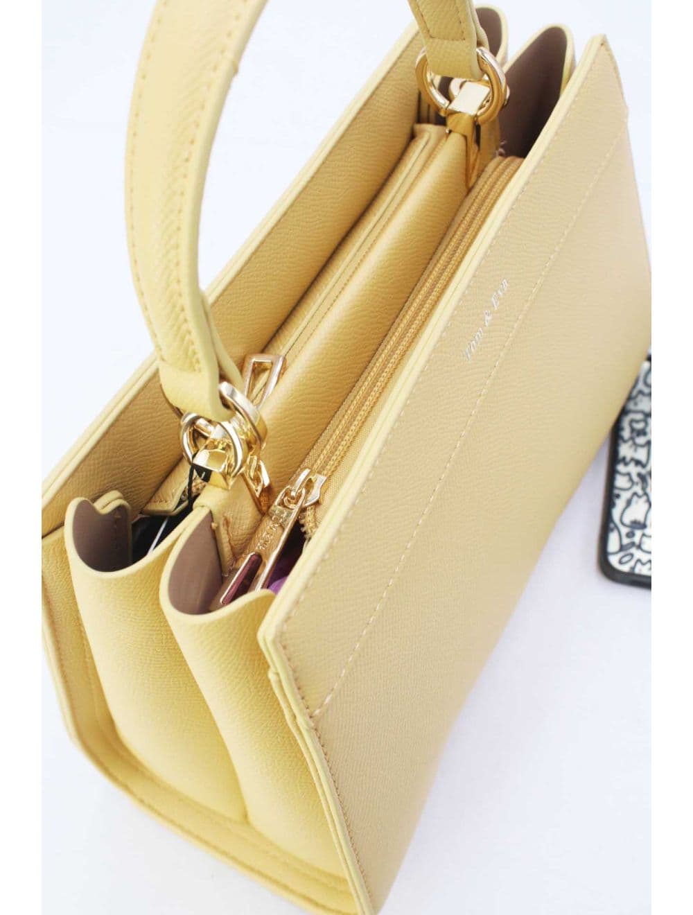 Medium Sac à Main Effet Cuir Minimaliste 25B-6282-Jaune — vue 5
