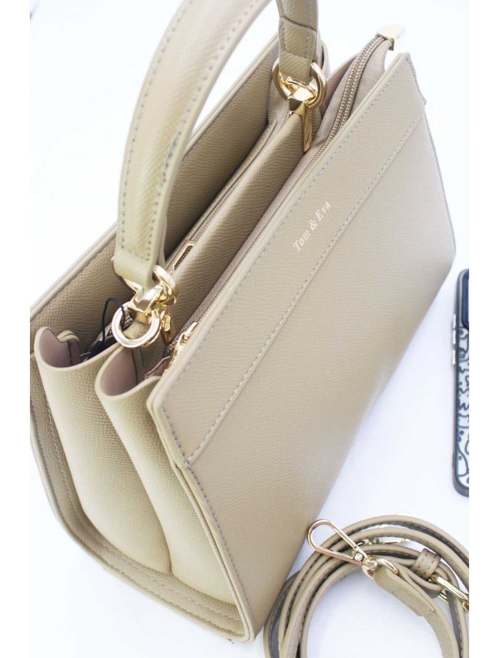 Medium Sac à Main Effet Cuir Minimaliste 25B-6282-Kaki — vue 5