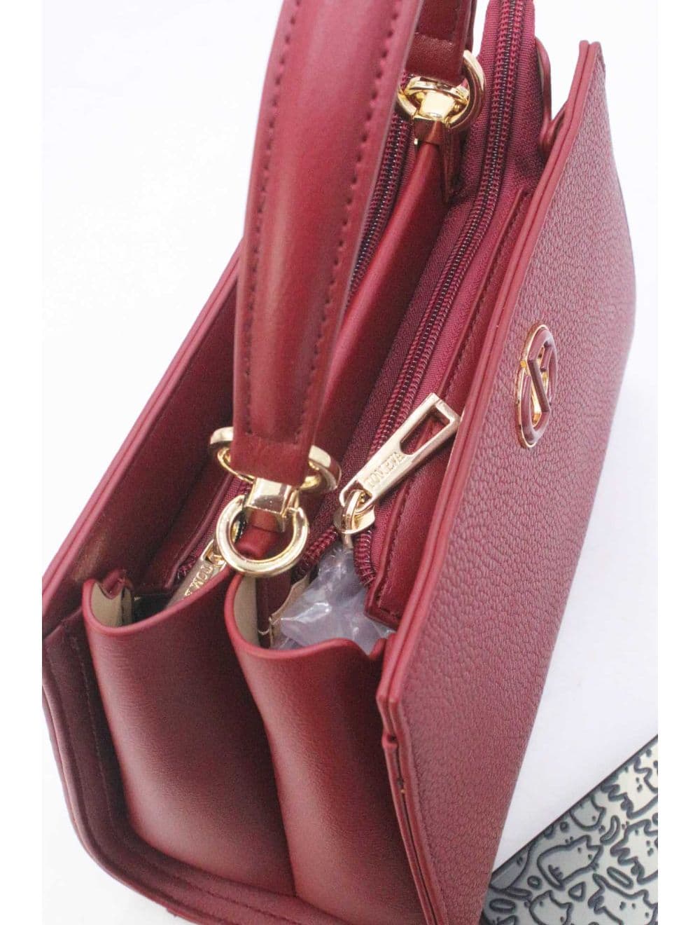 Medium Sac à Main Effet Cuir Chic 25B-6285-Bordeaux — vue 5