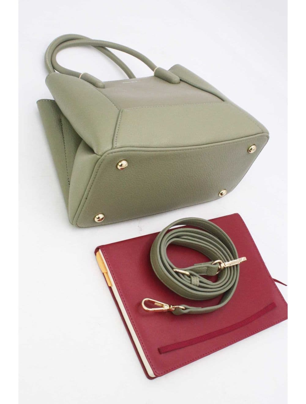 Medium Sac à Main Effet Tissus Bi-matières RÉASSORT 25B-6193-Vert — vue 4