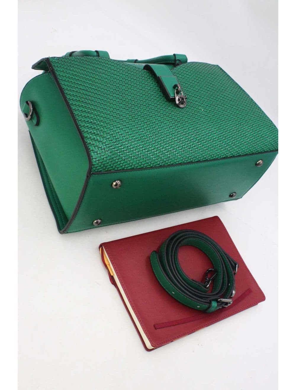 Sac à Main Effet Tressé Multipoches 24B-6107-Vert Foncé — vue 5