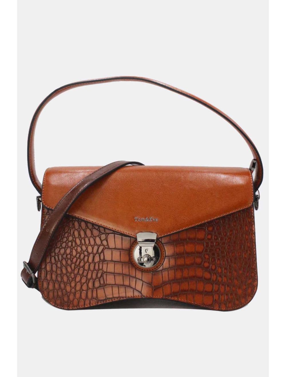 Sac Porté Épaule Effet Croco 25B-6246-Marron