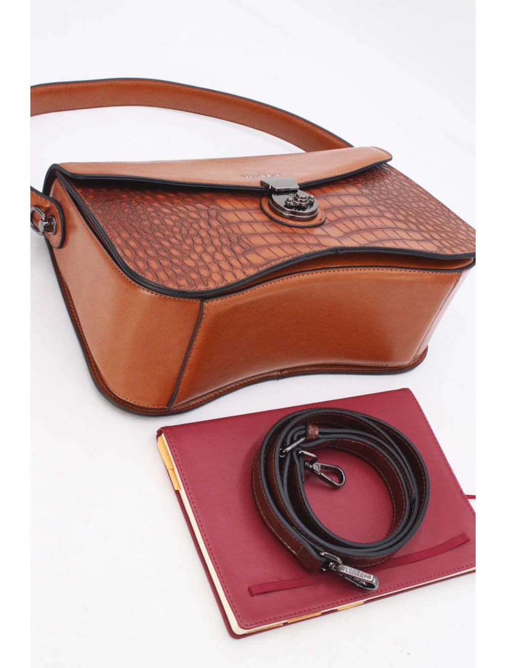 Sac Porté Épaule Effet Croco 25B-6246-Marron — vue 4
